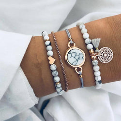 Bohemian Handmade Weave Heart Long Tassel Bracelet Sets