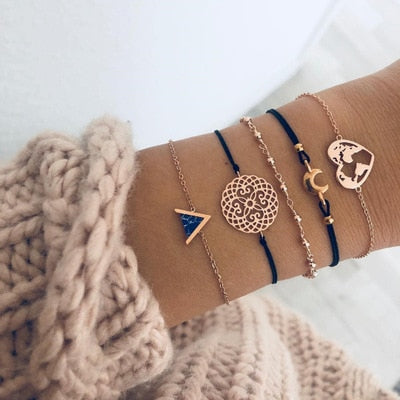 Bohemian Handmade Weave Heart Long Tassel Bracelet Sets