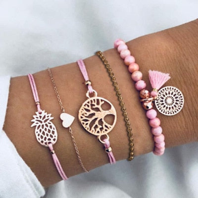 Bohemian Handmade Weave Heart Long Tassel Bracelet Sets