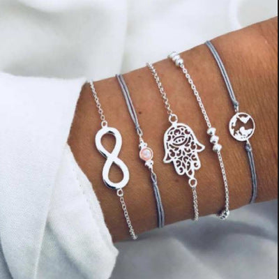 Bohemian Handmade Weave Heart Long Tassel Bracelet Sets